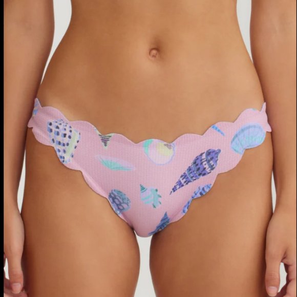 pink - multicolored scalloped cheeky bikini bottoms - Picture 1 of 5